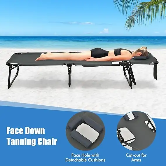 Folding Beach Lounge Chair, Tanning Chair with Face Hole in Patio & Garden Furniture in Cambridge - Image 4