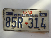 ORIGINAL EX-RARE VINTAGE 1998 TEXAS RENTAL TRAILER LICENSE PLATE