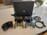 Playstation 4 Pro bundle, SSD upgrade, 4 controllers, stand+more