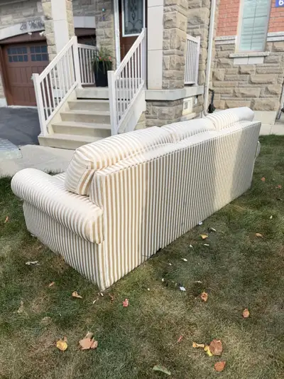 Vintage Beige & Cream Striped 3-Seat Sofa, View more