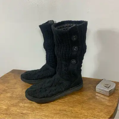 UGG Black Knit Button Boots/ femme, View more
