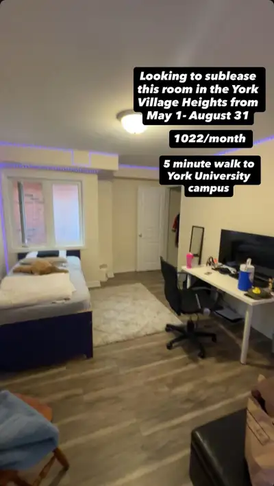 Sublease for a private room in the York University Village. From May 1 - August 31 (could start a li...