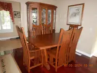 Mennonite Solid Oak Dining Table and Hutch