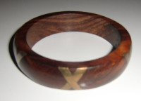 $20 Vintage wood bracelet mixed metal inlays tin, brass, copper