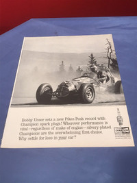 1963 Champion Spark Plugs Original Ad Bobby Unser, Pikes Peak