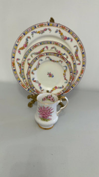 Antique 1920 discontinued Hand painted floral dishes with pink m