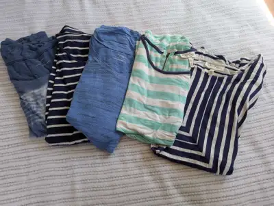Group of 5 Cotton Brand name T-shirt style tops size XL. Jessica Simpson striped mint green, navy bl...