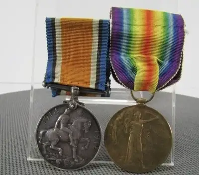 ANTIQUE TWO WWI INSCRIBED MEDALS - 1024368 SPR. J. BANAS. C.E., View more