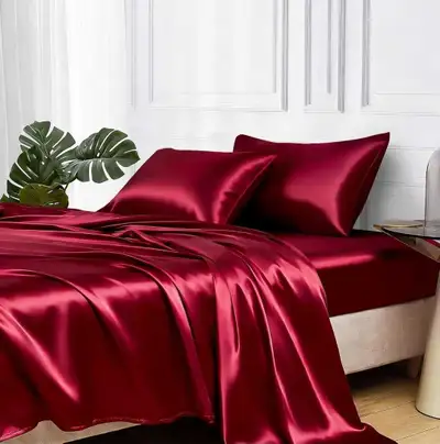 MR&HM Satin Bed Sheets – Queen Size 4-Piece Set | Burgundy, View more