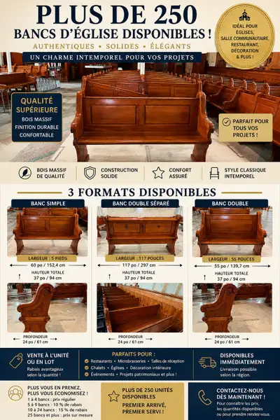 magnifiques bancs d’église en bois massif , View more