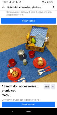 Picnic basket and accessories for 18 inch dolls