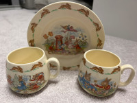 Peter Rabbit ceramic plate and 2 cups for sale 