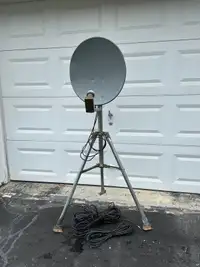  Dual satellite dish, stand, cables, and finder 
