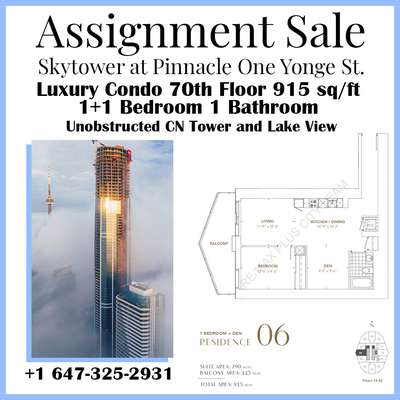 ️ RARE ASSIGNMENT — CANADA'S TALLEST RESIDENTIAL TOWER SkyTower at Pinnacle One Yonge Street, Toront...