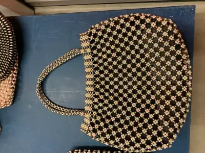 Handmade, large, gray, and white pearl handbag/purse, View more