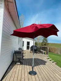 Burgundy 8 foot umbrella with stand