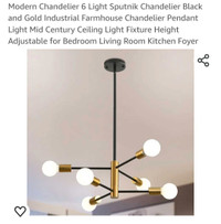 Black & Gold 6 Light chandelier - Pickering 