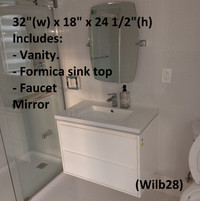 Bathroom Vanity - Wall Mounted, White, 2-Drawer, 32 Inch Wide
