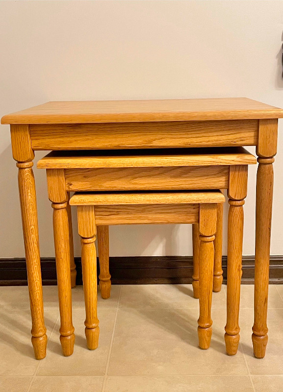 Custom 3 pc SET Solid Oak Nesting TABLES $300 NEW in Other Tables in Hamilton - Image 4