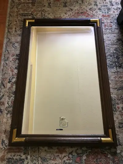 Vintage Wonder Glo Bevelled Mirror Wood-Look with Brass Corners, View more