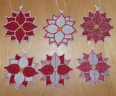 6 Poinsettia Ornaments - Handmade, View more