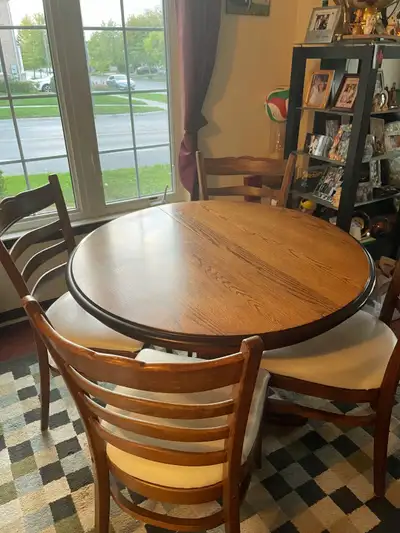 Extendable Solid Wood Dining Table and Four Chairs Set, View more