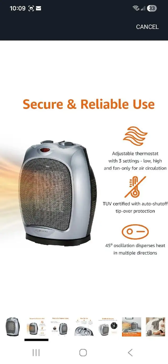 Amazon Basics Heater in Heaters, Humidifiers & Dehumidifiers in Kitchener / Waterloo - Image 4