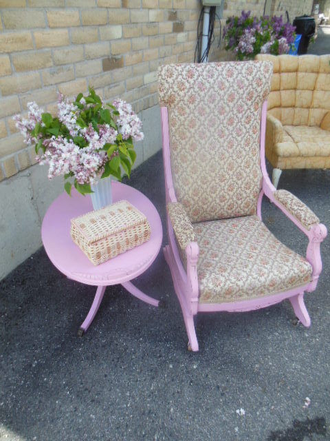 Pink Eastlake rocker, and pie crust side table in Chairs & Recliners in London - Image 3