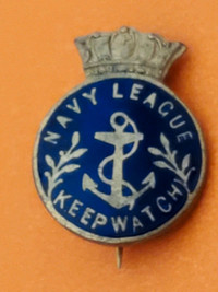 WW2  Royal Navy League "Keep Watch" Brass / Enamel Lapel Badge P