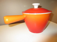 Levcoware Japan Vintage cast iron Enamel Orange Fondue Sauce pan