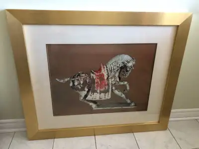 Large framed print of a Chinese war horse from Tang Dynasty. Excellent condition. Approx. Measuremen...