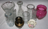 Vases Box Full Mixed Lot of 10 Metal Pink Sculpted Roses Clear