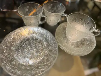 Frosted Glass Tea Cup and Saucer Set with Serving Plate, View more