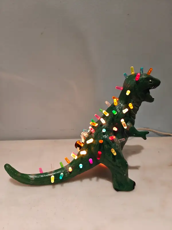 Christmas ceramic dinosaur dino lighted tabletop display in Arts & Collectibles in City of Toronto - Image 3