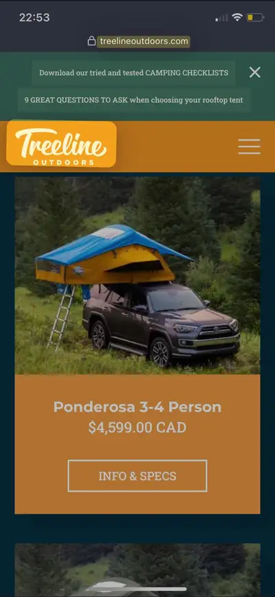Treeline ponderosa roof tent with annex, View more