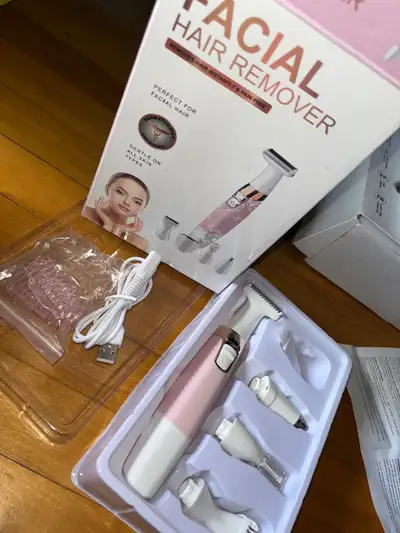 Brand new Missing one attachement Can be used as eyebrow trimmer, nose trimmer , and body trimmer