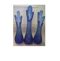 Vintage Cobalt Blue Hand Blown Swung Stretched Glass Fluted Vase