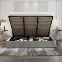 Mid-Century Soft Padded Upholstered Platform Storage Bed Frame