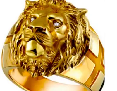 Fantastic mens gold plated king lion ring, View more