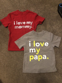 T-shirts “I love Mommy”, “I love papa”, size 3T 