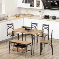 Industrial Dining Table Set for 6 People, 6 Piece Kitchen Table 