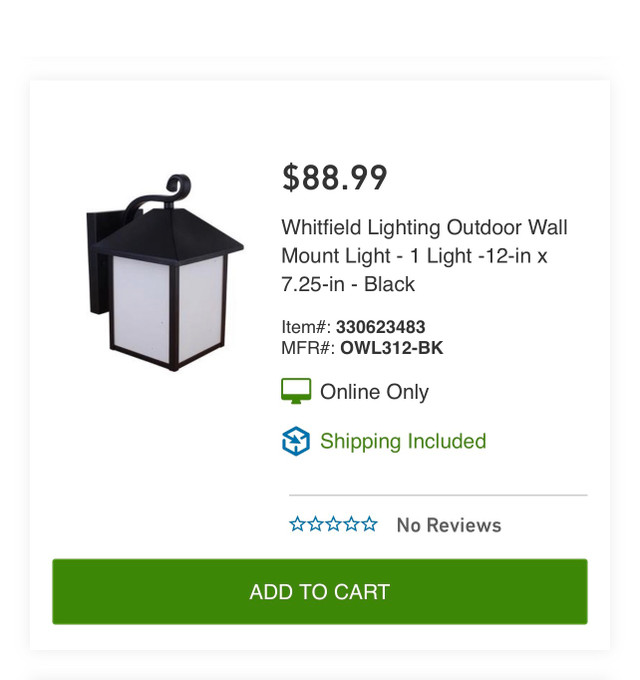 Whitfield Lighting Outdoor Wall Mount Light - 3pcs in Outdoor Lighting in Calgary