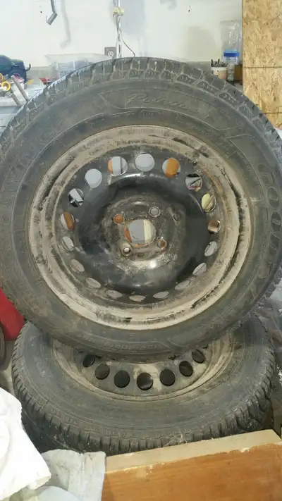 4 winter tires on rims. Size 195 60 R15. Used one season. Asking $100 for set. Or best offer.
