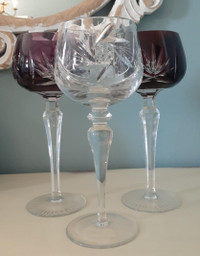 Vintage Cut to Clear Crystal Pinwheel and Fan Stem Wine Goblets