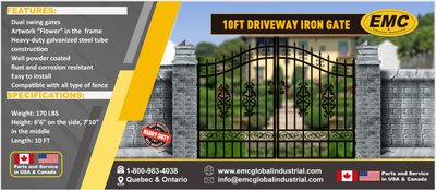 20FT Wrought Iron Driveway Gate - Elegant Flower Artwork!, View more