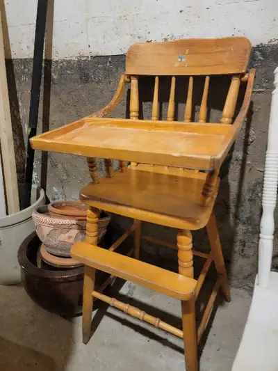 Baby's High Chair - Vintage, Solid Wood, Good Condition, View more