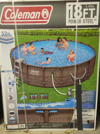 Coleman Rattan Round Steel Frame Swimming Pool with Ladder, 18ft