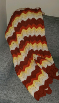 Vintage Handmade Crochet Afghan/Throw with Chevron Stripes