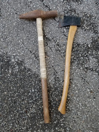 Vintage large sledge hammer and axe