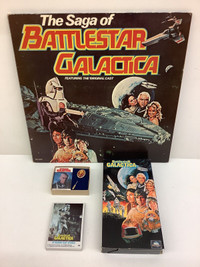 Battlestar Galactica Record, VHS Tape, Lapel Pin & Cards 